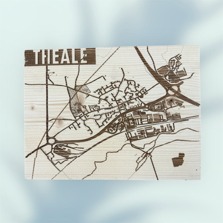 Laser Engraved Postcode Areas on Wood.