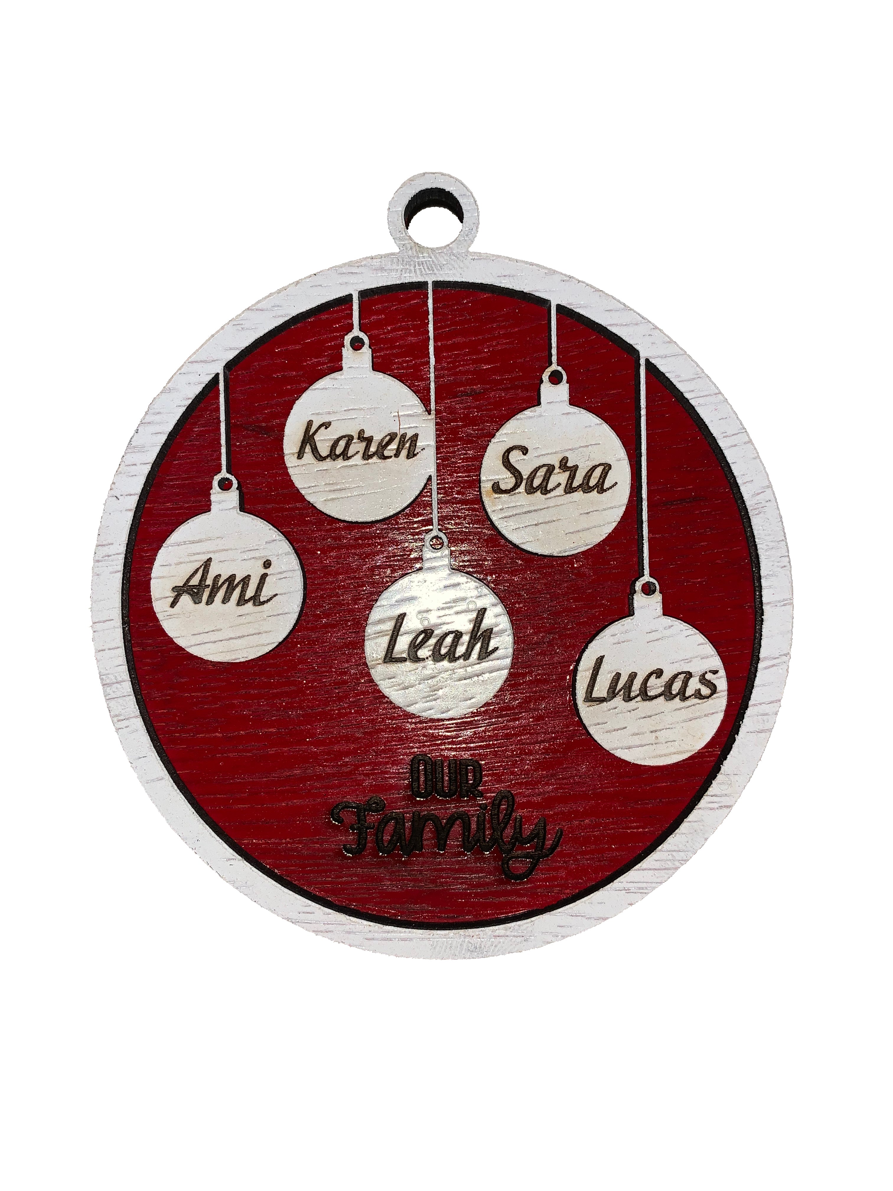Personalised laser cut and engraved Christmas decoration.